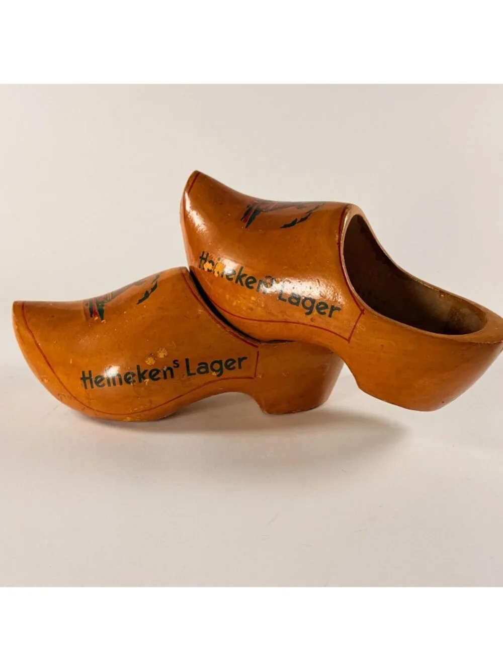 Heinekens Large Wooden Dutch Clogs 2 Left Shoes Windmill Design Decoration Only